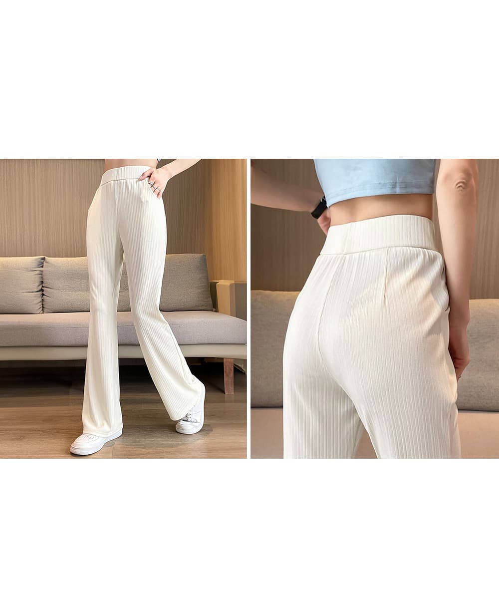 ワークパンツ 美脚効果 レディース リブチノパン セミフレア