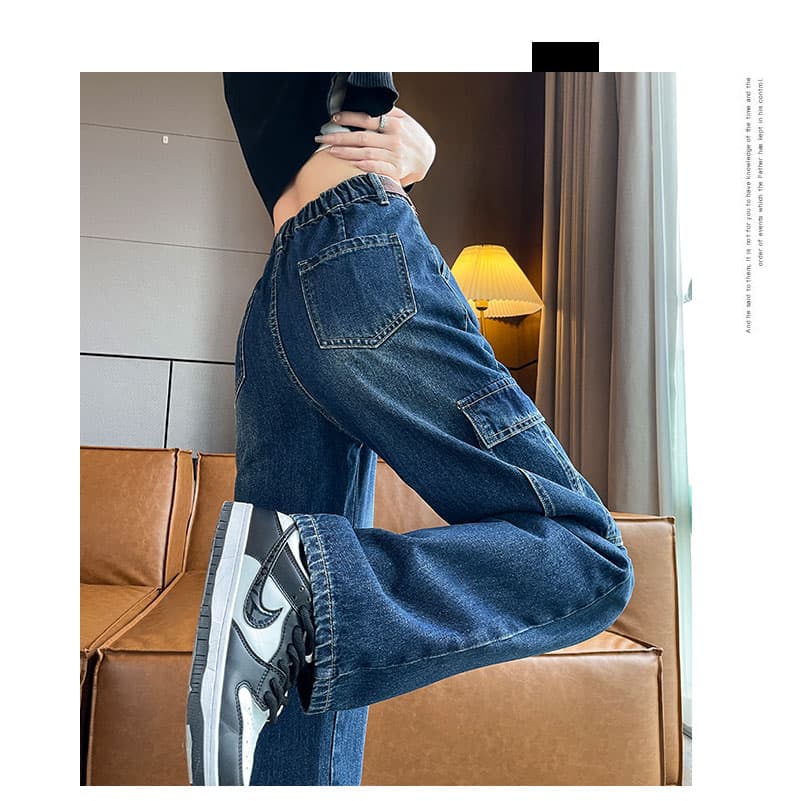 ワークパンツ ゆったりカーゴデニムワイドパンツ