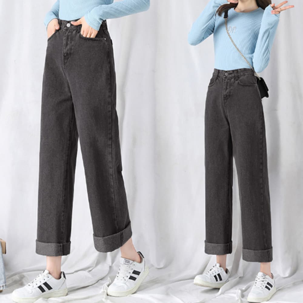 ワークパンツ ハイウエストデニムワイドパンツ 脚長美人