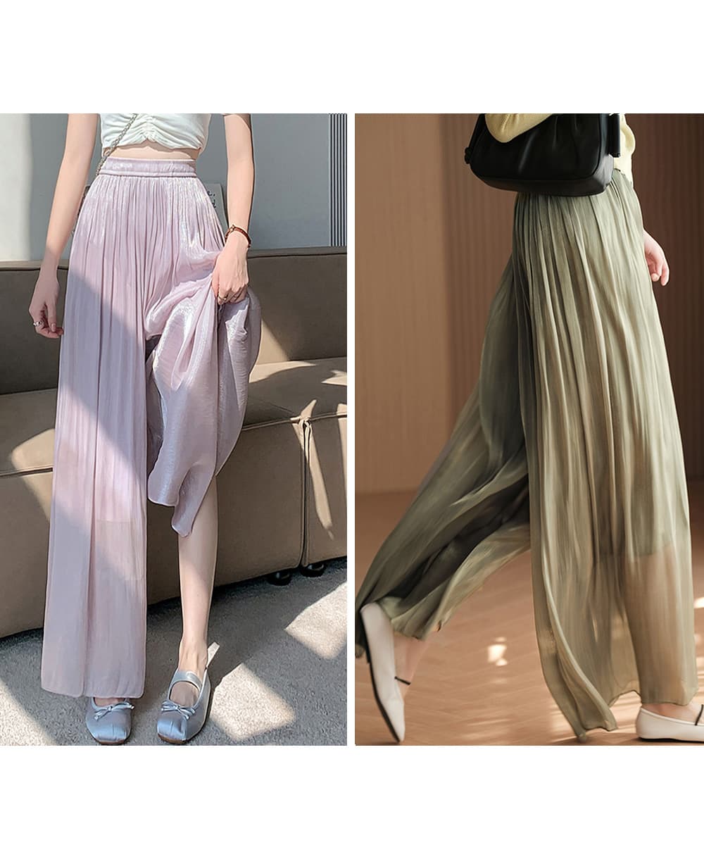ワークパンツ シアー冷感チノパン 光沢ワイドパンツ
