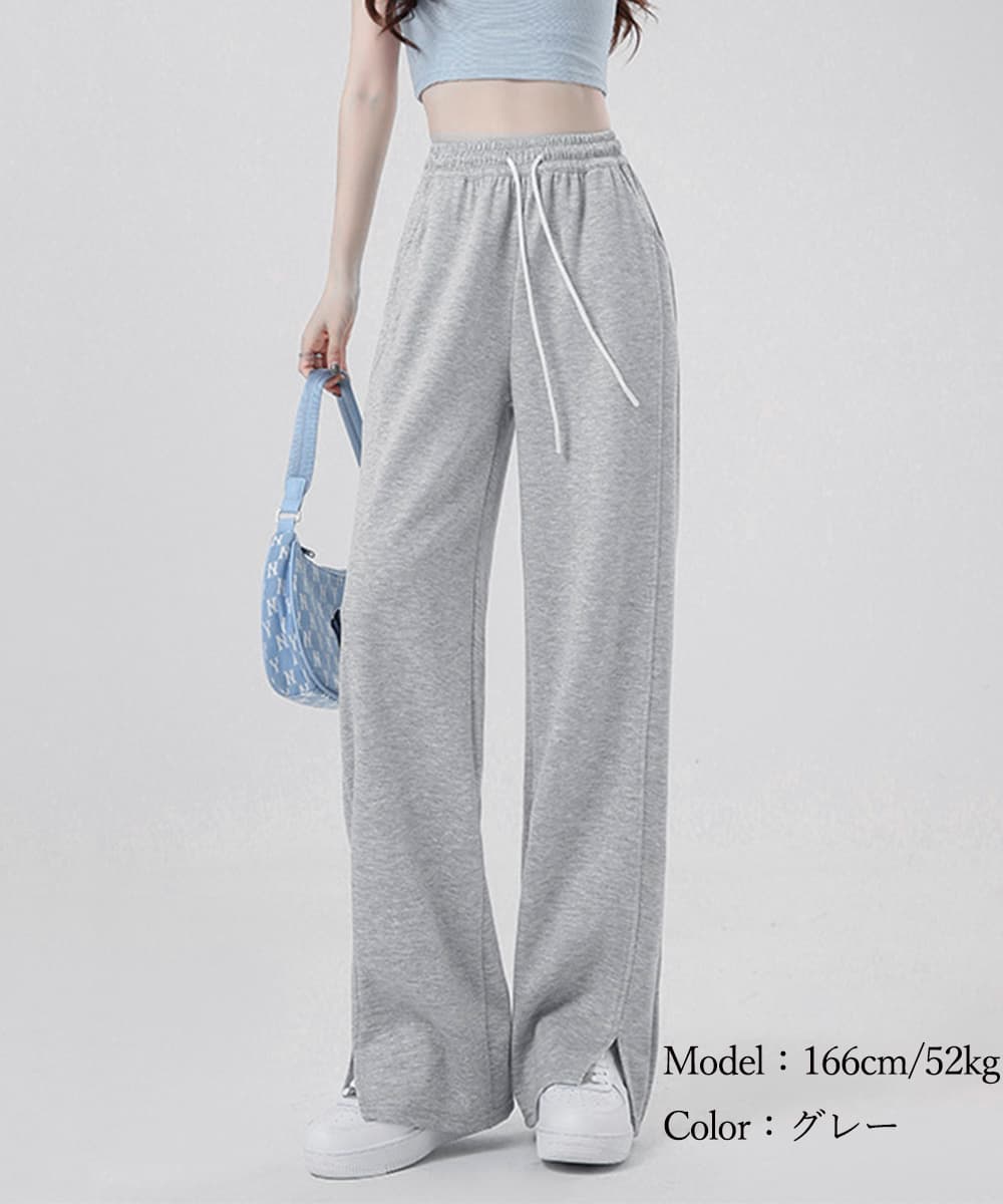 ワークパンツ レディース ワイドチノパン サイドスリット