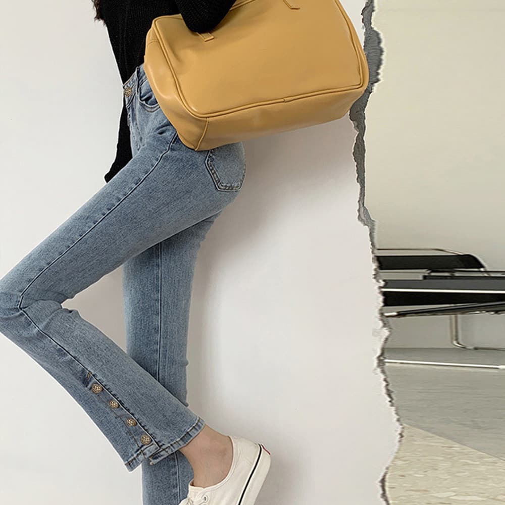 ワークパンツ 裾ボタン アンクル丈 美脚デニムパンツ