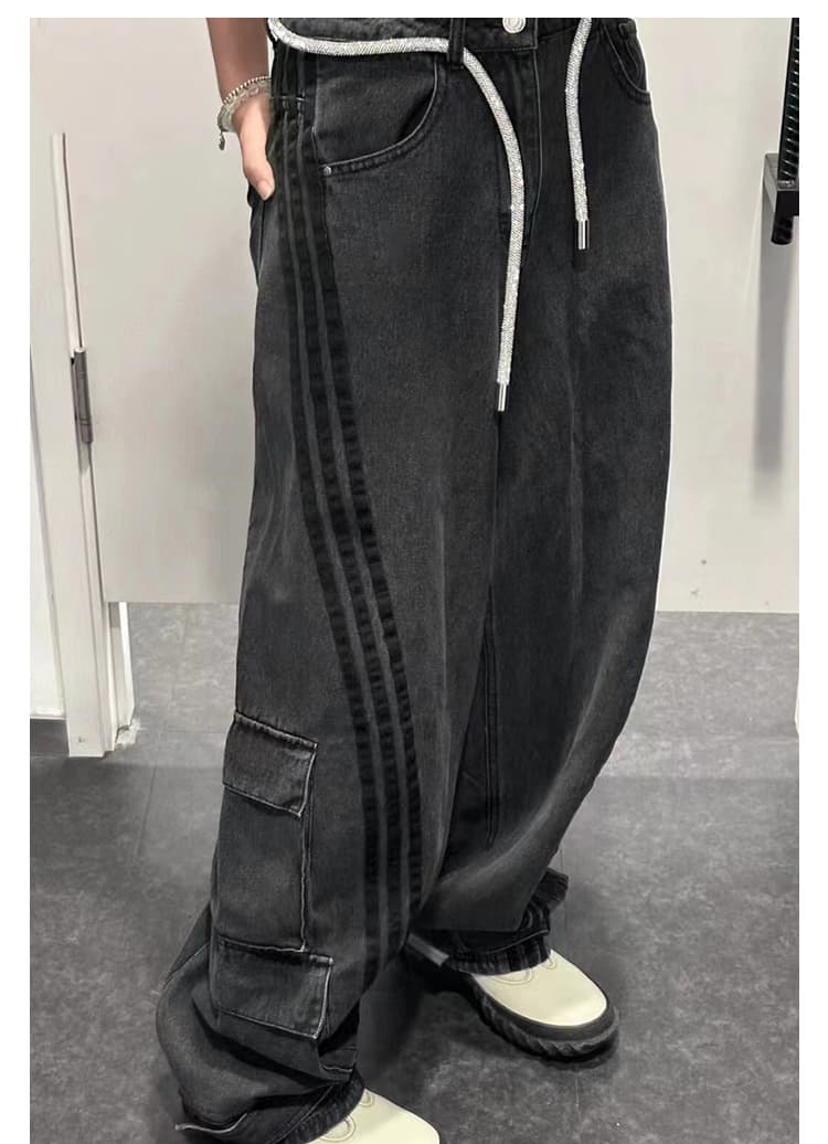 ワークパンツ ラインストライプカーゴデニム