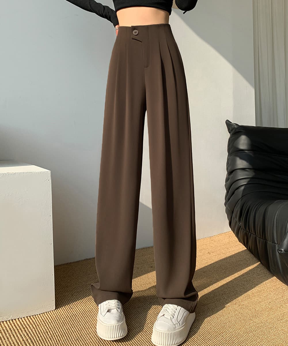 ワークパンツ 美脚効果 ハイウエストタック入りスラックス