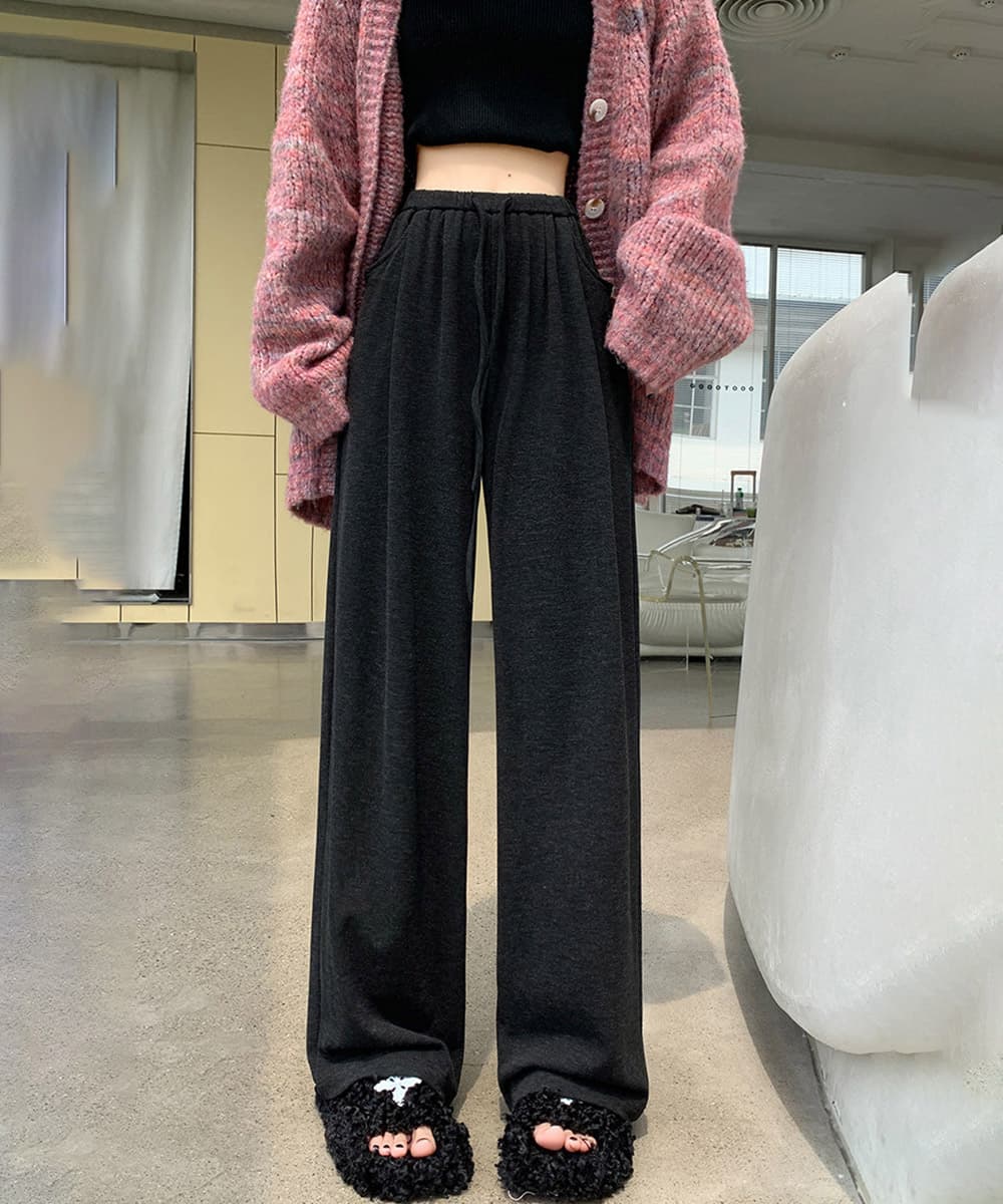 ワークパンツ 韓国風 薄手ワイドチノパン 美脚スタイル