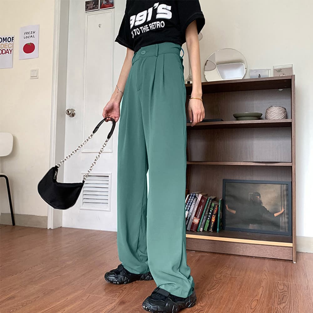 ワークパンツ ハイウエストセミワイドスラックス レディース