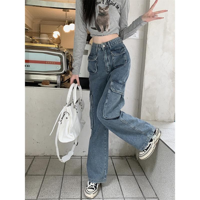 ワークパンツ ゆったりカーゴポケットデニム