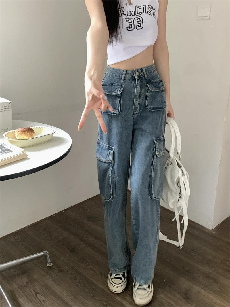 ワークパンツ ゆったりカーゴポケットデニム
