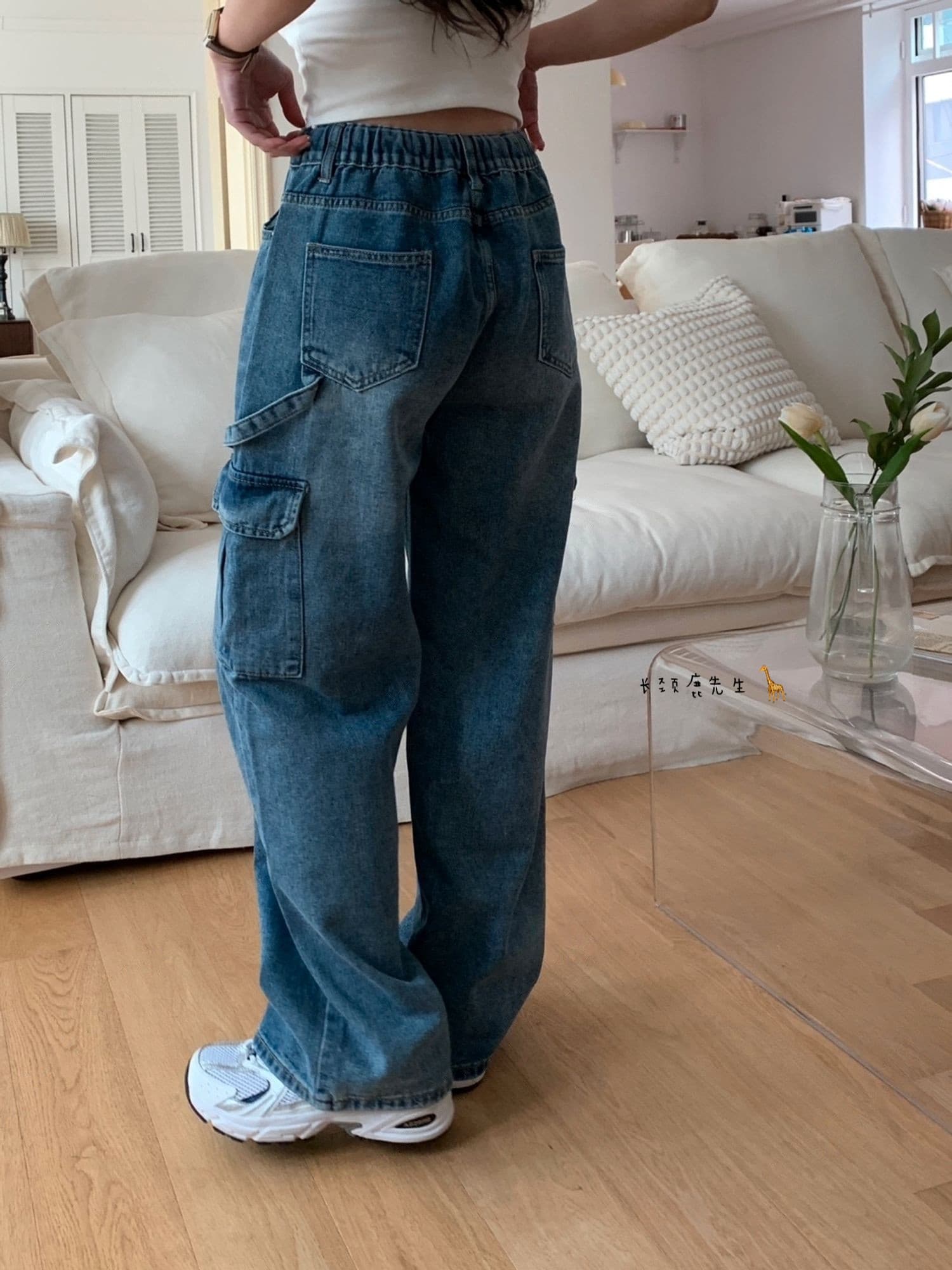 ワークパンツ ゆったりカーゴ風ワイドデニム
