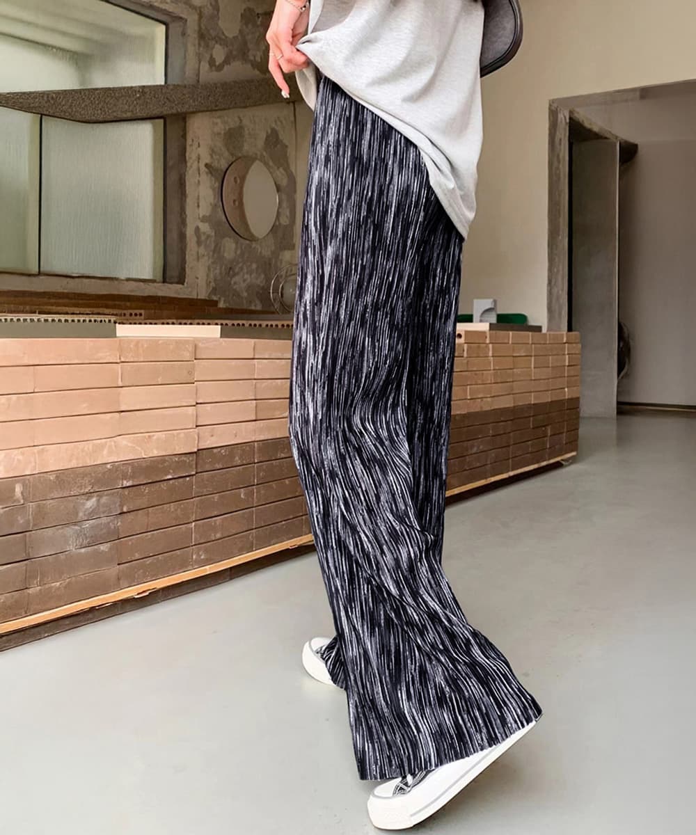 ワークパンツ プリーツ加工 美脚ワイドチノパン 春夏